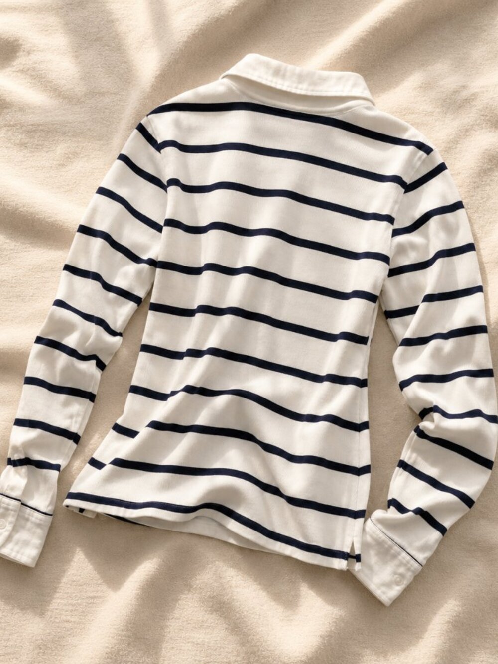 Polo Ralph Lauren Sport Cream Navy Stripe Long Sleeve Polo Top Small - Picture 4 of 9